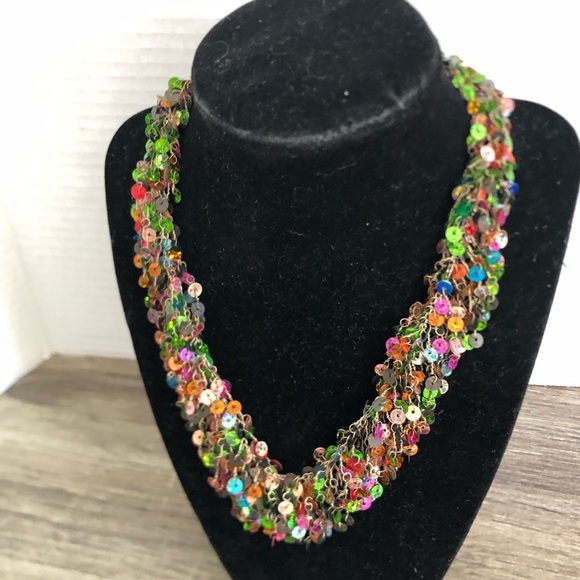 Vtg Multicolour Sequin Necklace - Picture 3 of 12